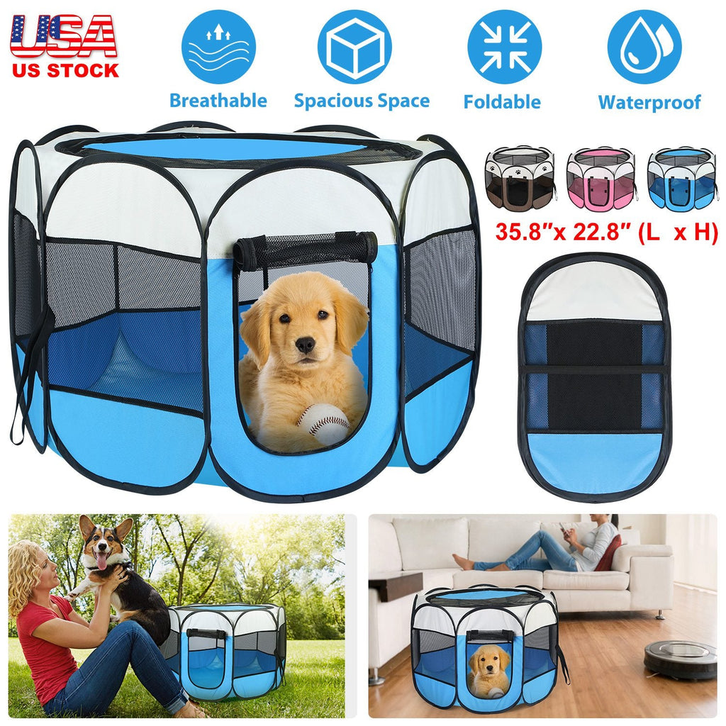 Portable Foldable Pet Tent Exercise Pen Kennel Removable Zipper  Indoor Outdoor Use