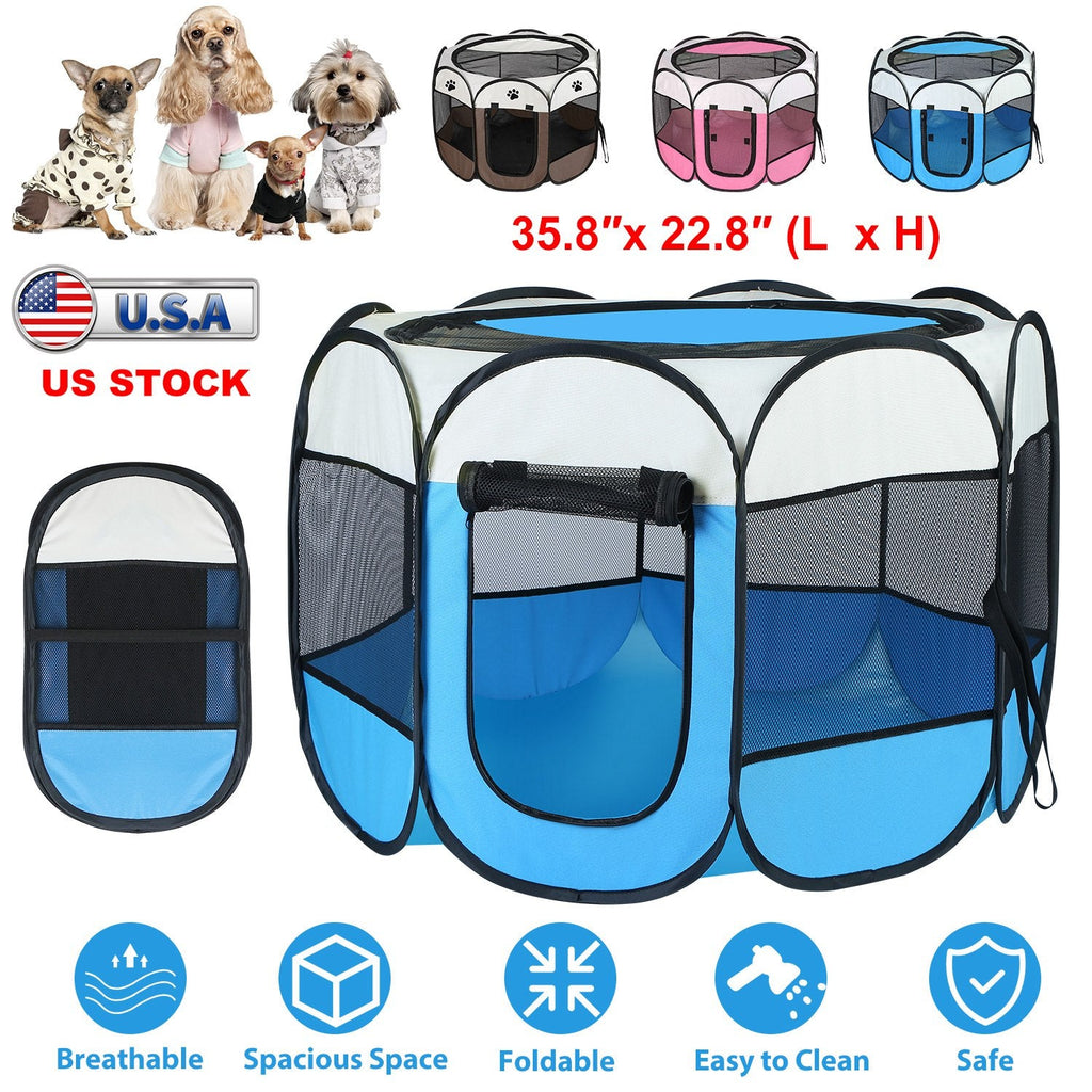 Portable Foldable Pet Tent Exercise Pen Kennel Removable Zipper  Indoor Outdoor Use