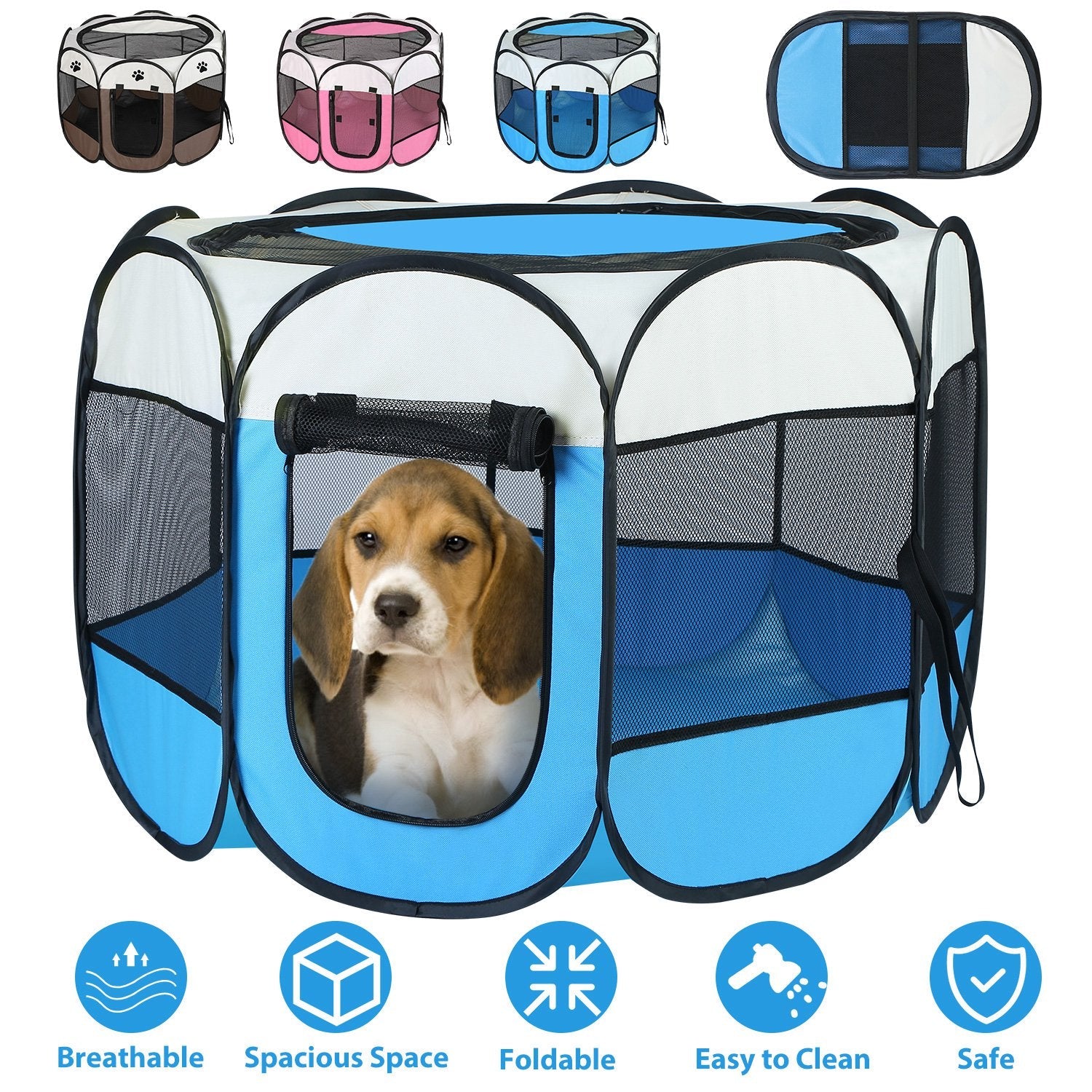 Portable Foldable Pet Tent Exercise Pen Kennel Removable Zipper  Indoor Outdoor Use
