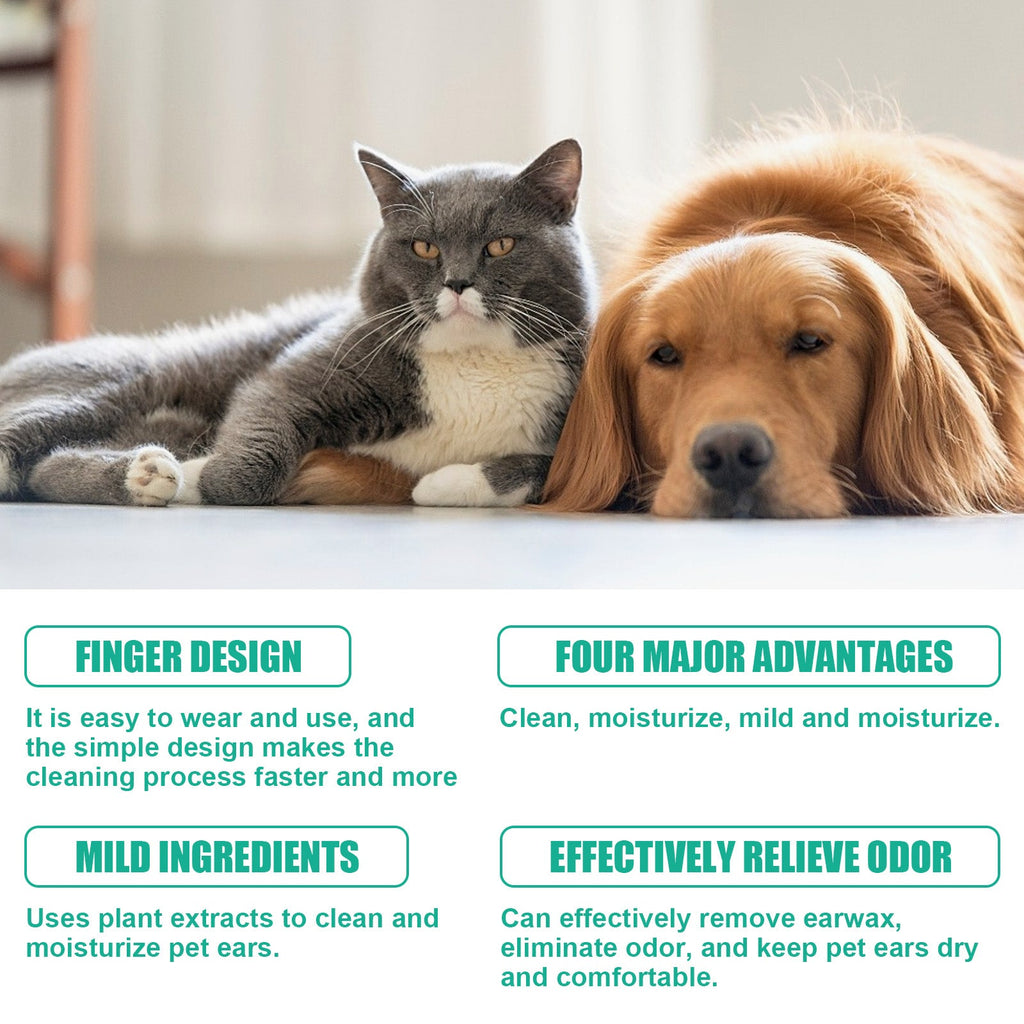 Pet Ear Cleaner Finger Wipes, Gently Clean Pet Ear Mites Ear Dirt Eye Dirt Feet Deodorize