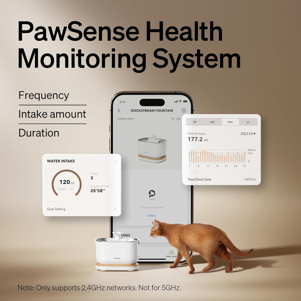 Dockstream Wireless Water Pump App Cat Fountain | Smart Stainless Steel Hydration System