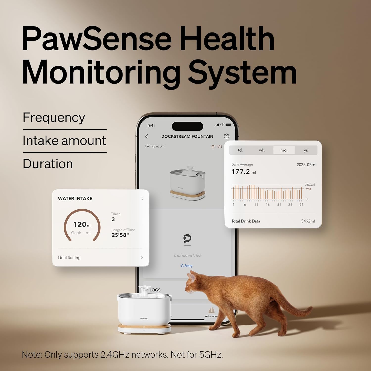 Dockstream Wireless Water Pump App Cat Fountain | Smart Stainless Steel Hydration System