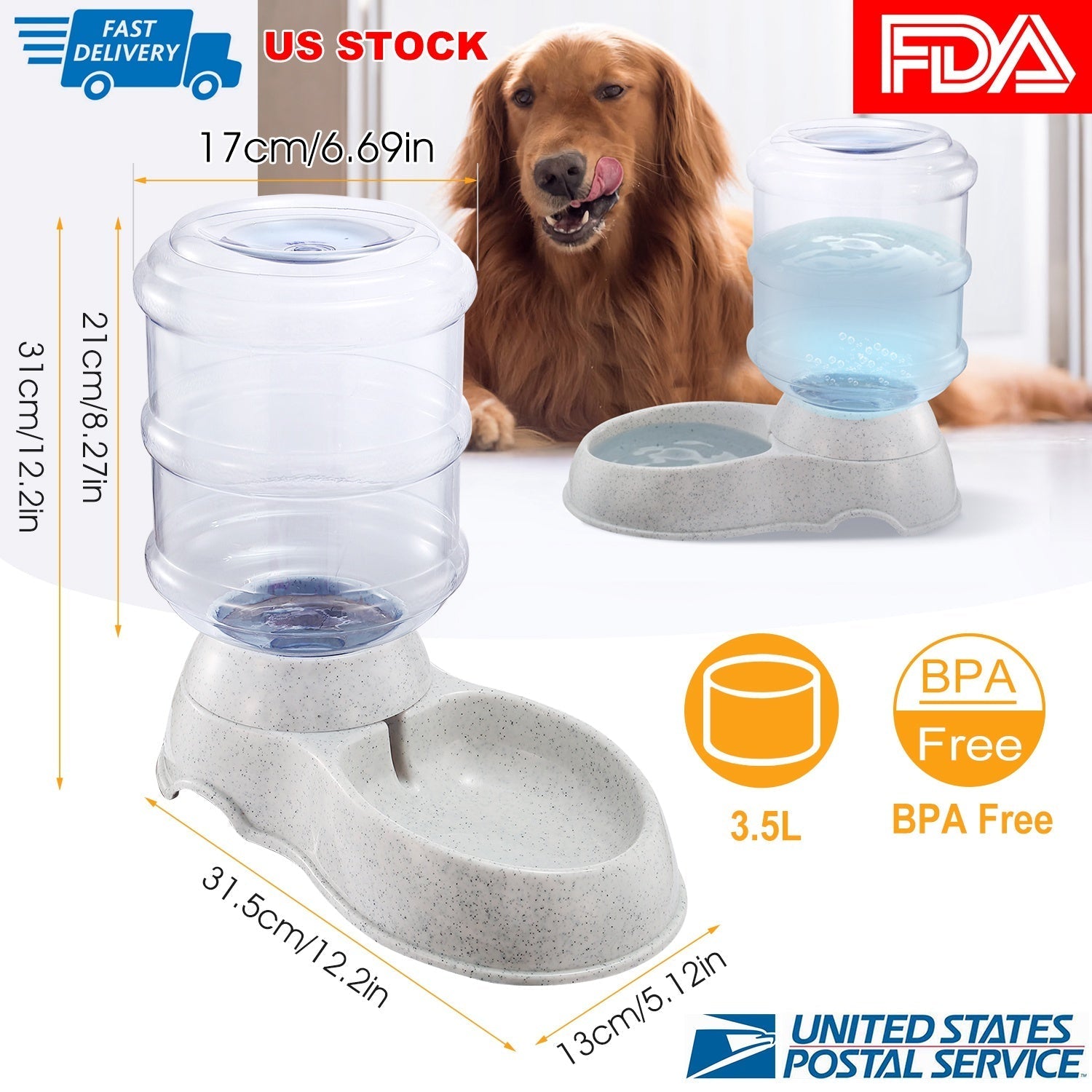 3.5L/1Gal Pet Water Dispenser Gravity Pets Water Feeder Automatic Pet Waterer
