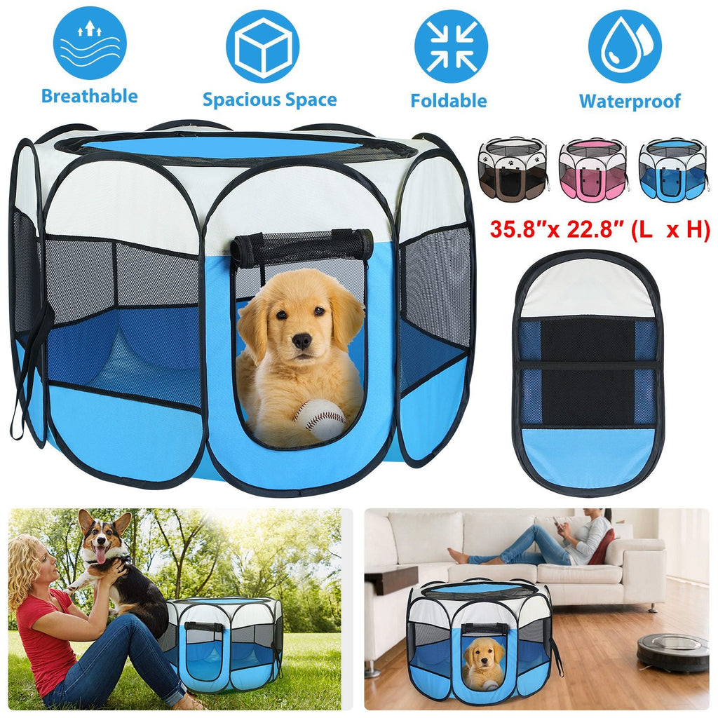 Portable Foldable Pet Tent Exercise Pen Kennel Removable Zipper  Indoor Outdoor Use