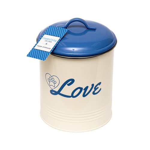 Country Living Set of 3 Pet Treat Canisters, Dog Treat Storage – French Blue Lid