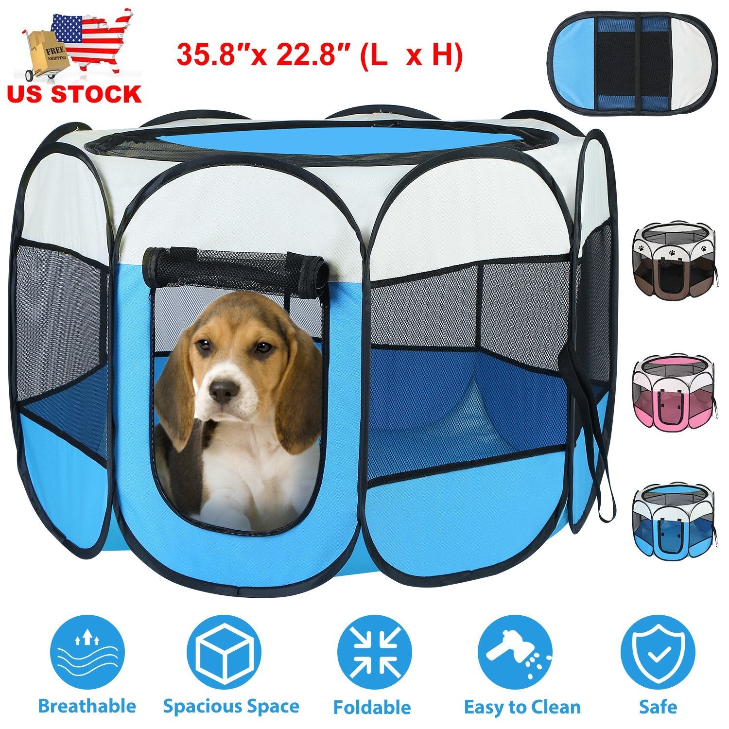Portable Foldable Pet Tent Exercise Pen Kennel Removable Zipper  Indoor Outdoor Use