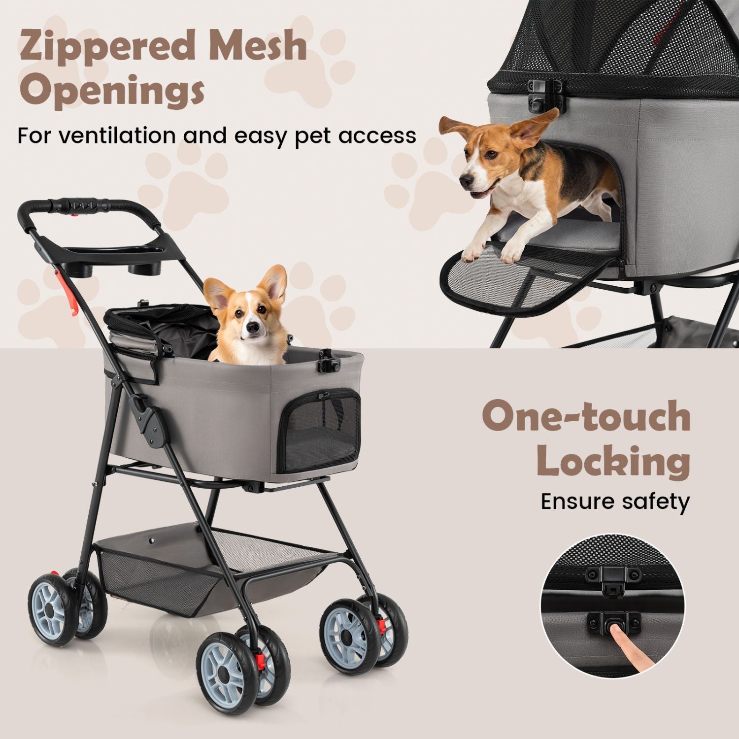 3 in 1 Pet Stroller with Removable Carrier up to 33 lbs